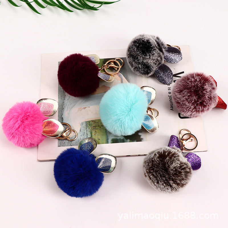 Wholesale Sequin Rabbit Ear Fur Ball Keychain